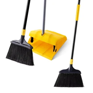 Commercial Heavy-Duty Broom and Dustpan Set Long Handle Upright Sweeping Tool