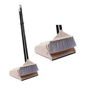 Commercial Industrial Heavy Duty Broom and Dustpan Set with Long Handle Light Weight Plastic Poles Stand Upright Dustpans