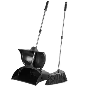 Commercial Restaurant Office Hospital Foldable Wind Proof Rubber Long Handle No Dust Plastic Broom And Dustpan Set