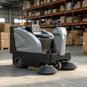 Commercial Ride-on Floor Sweeper Machine for Warehouse Aisles Storage Facilities and Logistics Centers