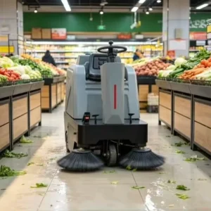 Commercial Ride on Floor Sweeper for Fresh Food Markets Grocery Stores Fast Floor Debris and Dust Cleaning Machine
