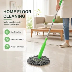 Commercial and Household Twist Mop with Long Handle and Self-Wringing Wet Mop Head