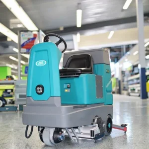 Compact Commercial Electric Ride-On Floor Scrubber with Double Scrubbing and Burnishing