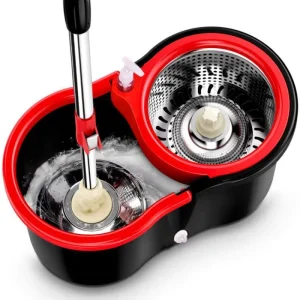 Complete Set of Rotating Mop Telescopic Handle Black Stainless Steel Basket Bucket Set Dual Drive Hand Press Microfiber Mop Head