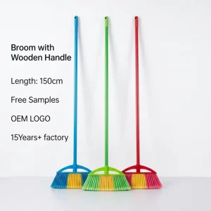 Concrete Broom Head with Wooden Handle, Plastic Brooms, Mops and Dustpan Set