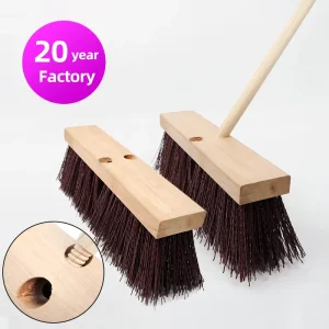 Concrete Patios Stone Surfaces Wood Block Threaded Handle Factory Floor Squeegee Heavy Cement Road Cleaning Brush 16 inch
