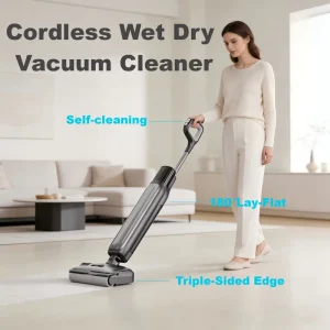 Cordless 20000Pa Wet and Dry Floor Cleaner with Mop for Tile and Hard Floor, 180° Lie-Flat