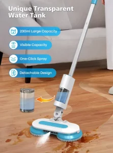 Cordless Electric Mop Foldable Wet Dry Cleaner 300mL Detachable Water Tank 2600mAh Battery 60 40 Min Runtime Household Mop