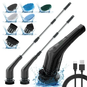 Cordless Electric Rotary Cleaning Brush with Multi-Brush Head for Toilet and Kitchen