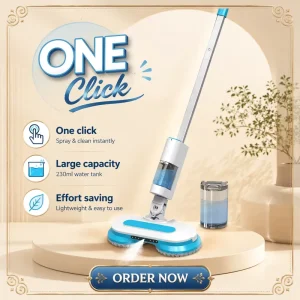 Cordless Electric Spin Mop with Water Tank and LED Light