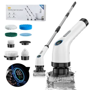 Cordless Electric Spin Scrubber with Adjustable Length, 3000mAh Battery, 7-in-1 Heads and 2 Speeds