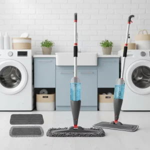 Core Modern Microfiber Spray Mop Aluminum Pole Plastic Tray Automatic Wringing Free Spray High Quality 2 Mop Heads Easy to Use