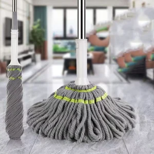 Cotton-Head Mop with Steel Pole, 360-Degree Rotation, Four-Side Wringing, and High Absorption