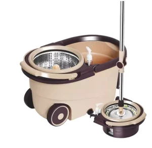 Cotton Wet Floor Mop and Bucket Set with Steel Pole and Twist Squeeze Wringer