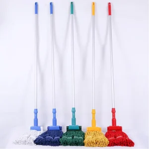 Cotton Yarn Wet/Dry Color-Coded Aluminum Pole Jaw-Clamp Mop for Hotel, Hospital, Property, and Household Cleaning