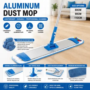 Custom Commercial and Household Telescopic Microfiber Flat Aluminum Plate Mop for Floor Cleaning