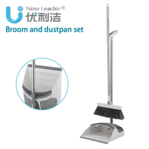 Custom Foldable Dustpan Broom Set With Long Stainless Handle Anti Static Sweeping Brush for Floor Pet Hair Removal