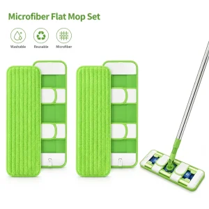 Custom Logo Microfiber Flat Mop Set Reusable Washable Pads Stainless Steel Handle Professional Floor Cleaning Tools