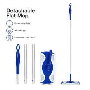 Custom Logo Self Wringing Flat Mop Hand Free Squeeze Microfiber Floor Cleaning Mop with Extendable Pole for Home and Office Use