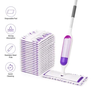 Custom Logo Water Spray Mop with Disposable Pads, Stainless Steel Pole and Absorbent Microfiber Head