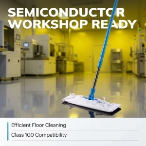 Custom Size Reusable ESD Class 100/1000 Cleanroom Microfiber Flat Mop Lint-Free Anti-Static with Telescopic Stainless Handle