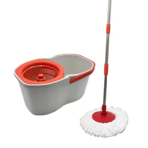 Custom Spin Mop and Bucket Set with Self-Wringing Microfiber Mop and Adjustable Stainless Steel Handle