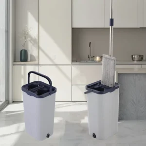 DARIS Hand Free Microfiber Mop and Bucket with Wringer Set Grey Wet & Dry Cleaning Flat Squeeze Mop Bucket Set Reusable Mop Pads