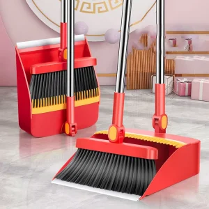 DS4540 Long Stainless Steel Handle Dustpan with Self-Cleaning Teeth Pet Hair Removal Broom and Dustpan Set