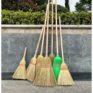 DS4892 Soft Straw Woven Broom with Dustpan for Indoor and Outdoor Cleaning Wooden Handle Whisk Broom