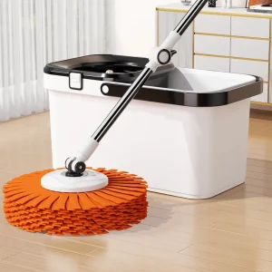 Deep-Cleaning Mop Bucket Set with Telescopic Handle, Self-Wringer, and 2 Mop Heads
