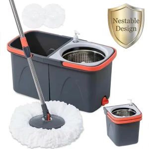 Detachable Bucket Spin Mop 360 Rotating Floor Cleaning Mop with Stainless Steel Wringer Basket