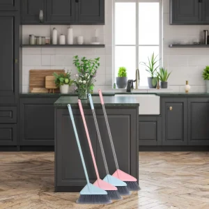 Detachable Long-Handle Bristle Broom Plastic Push Broom for Office and Home Floor Cleaning