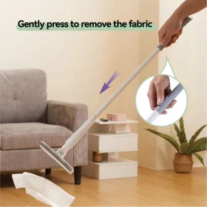 Detachable Split-Pole Dust Mop with One-Press Eject for Touch-Free Cloth Removal and Pet Hair Cleaning