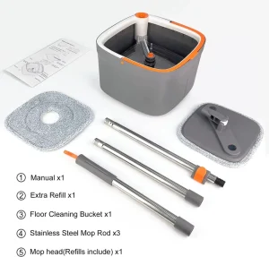 Dirty & Clean Water Separated Spin 360 Single Bucket Mop Set