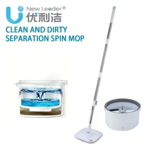 Dirty Water Separation Self-Wringer Rotating Mop and Bucket with Stainless Steel Telescopic Handle