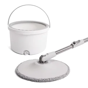Dirty and Clean Water Separation Mop Set with Collapsible Bucket, 360-Degree Rotation, Stainless Steel Handle and Microfiber Pads