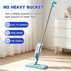 Disinfectant-Compatible Water Spray Mop with Refillable Tank, Microfiber Flat Mop and 360-Degree Rotation