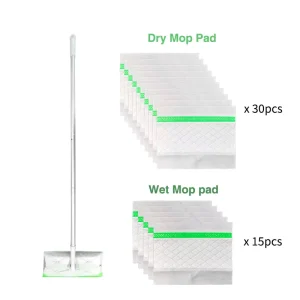 Disposable Flat Dust Mop Set with Double Wet Cleaning Cloth and Double-Deck Dry Mop