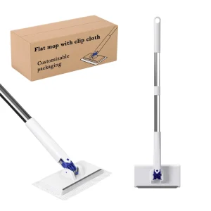 Disposable Flat Mop with Automatic Clamping, Dry and Wet Use, Steel and Plastic Basket, Replaceable Wipes