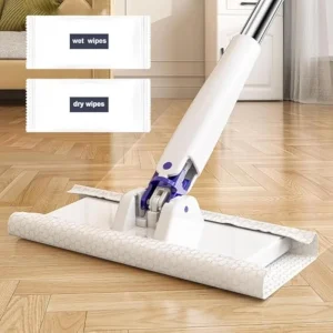 Disposable Wet and Dry Flat Mop with Steel Pole and Cloth Fixing Clip