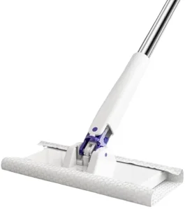 Disposable Wipe Mop with Cloth-Fixing Clip and Steel-Plastic Basket for Wet and Dry Cleaning