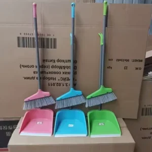 Dooso Kitchen Broom Stick and Dust Pan Long Handle Folding Brooms Dustpans Plastic Broom and Dustpan Escoba Set
