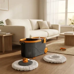 Double Bucket Spin Mop Set with Separate Clean and Dirty Water Compartments for Floor Cleaning