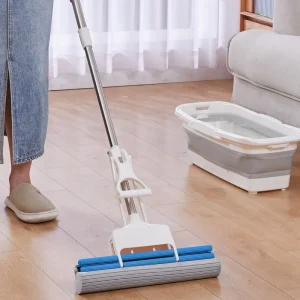 Double-Sided Wet Dry Self-Wringing Sponge Mop with Squeeze Function