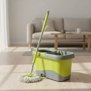 Double-Spin Steel Mop with 360-Degree Head, Microfiber Refill and 3-Piece Telescopic Handle