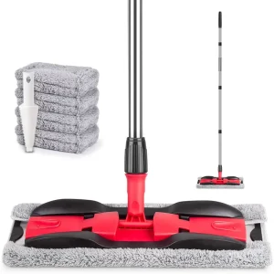 Dry Dust Mop 4X Washable Reusable Pads and Adjustable Handle Flat Mop Microfiber Hardwood Floor Mops Floor Cleaning