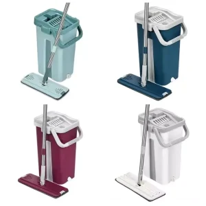 Dry-Wet Mop Cleaning Set with Steel Pole and Rectangular Plastic Bucket