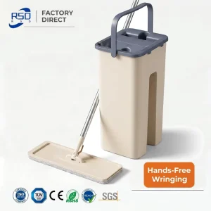 Dry Wet Separation Double Bucket Set Hands-Free Self-Wringing 360-Degree Rotating Stainless Steel Pole Microfiber Flat Mop