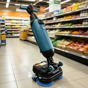 Dual Brush Walk Behind Floor Cleaning Machine Home use Compact Walk behind Scrubber Wireless Battery Powered Model
