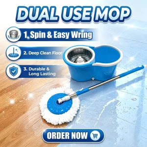 Dual-Bucket Spin Mop Set with Microfiber Rotating Mop for Hardwood and Tile Floors